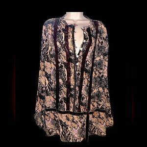 Aldolfo boho garden sheer button up long sleeve whimsical blouse desert